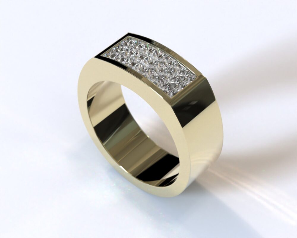 Men's Signet Ring/Mens Wedding Band Invisible Setting Diamond Gold For Men Unique