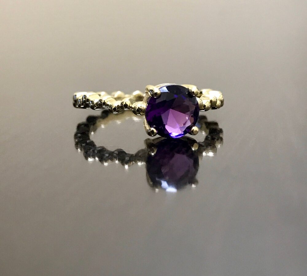 18K Yellow Gold Amethyst Engagement Ring - Wedding Solitaire Modern