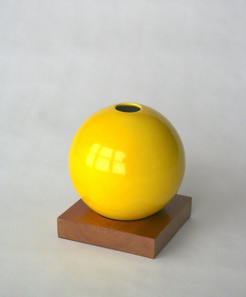 Bright Yellow Vase, Ceramic & Wood Ceramic Vase, Bud Pottery Modern, Mother's Days Gift, Wedding Small Vase