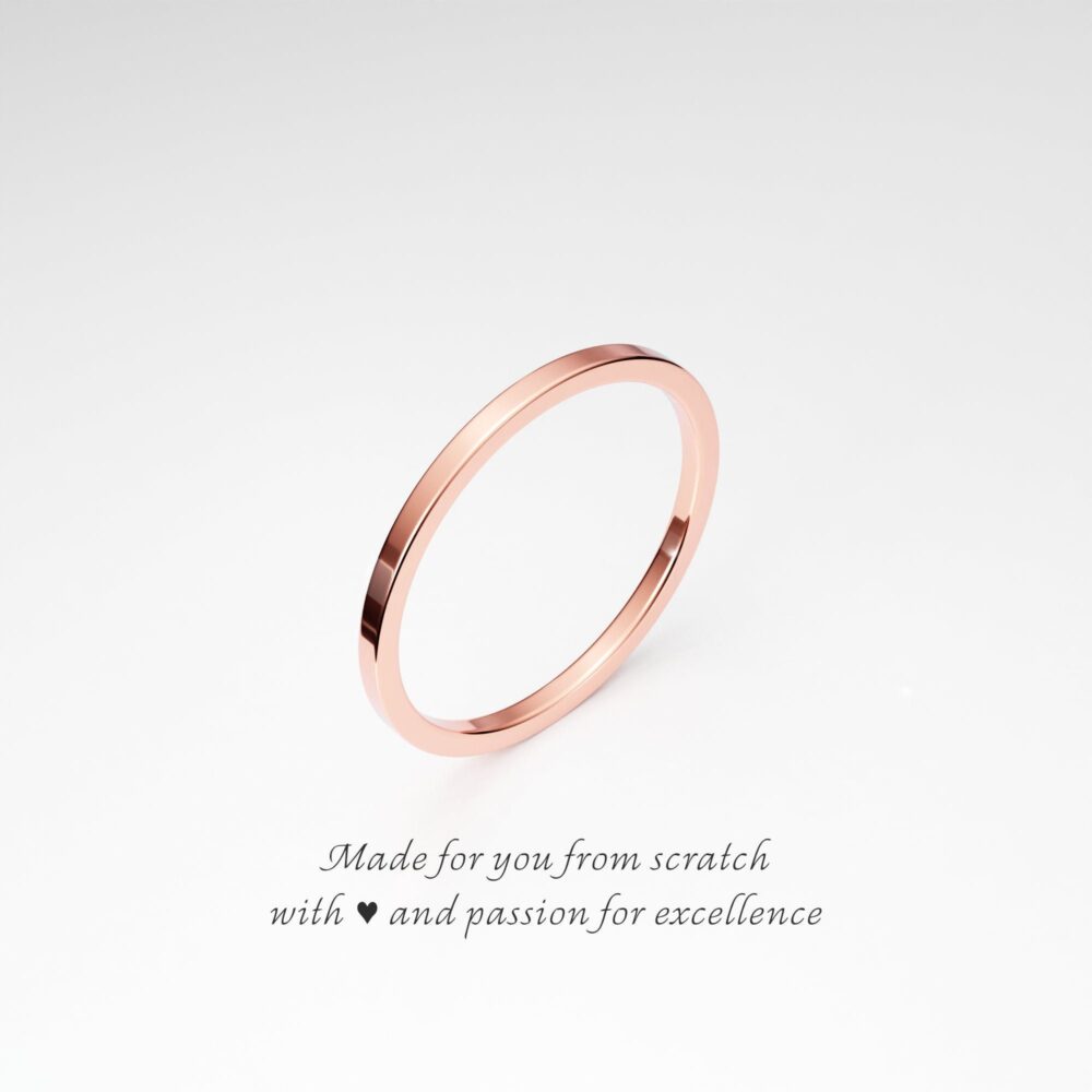 1.25mm Ultra Thin 14K Rose Gold Band, Solid Gold, Square Tiny Plain Stacking Midi Knuckle Flat Ring Spacer, Divider, Guard