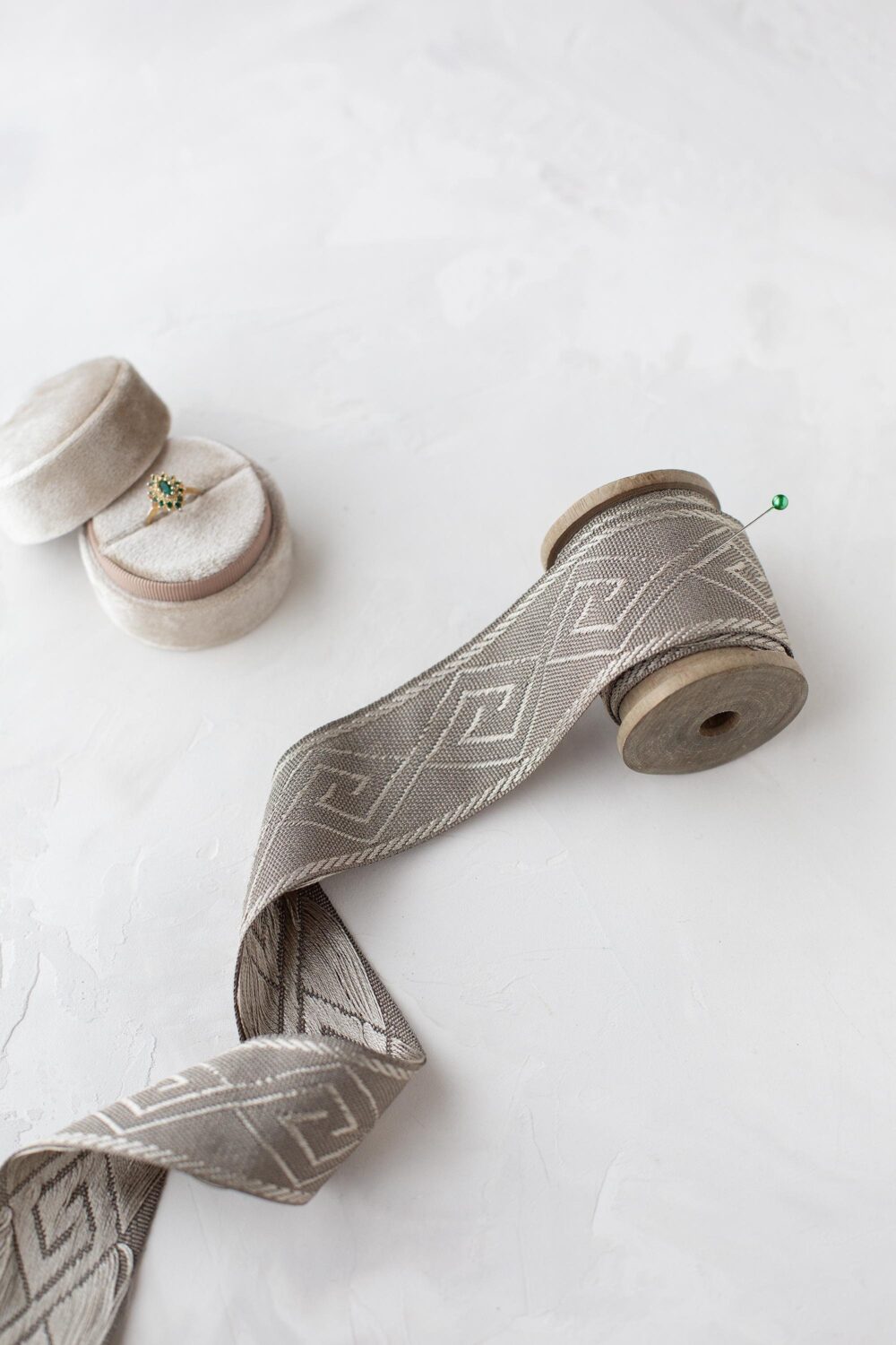 Gray Taupe Diamond Woven Jacquard Ribbon Trim 1.5" Vintage Bty