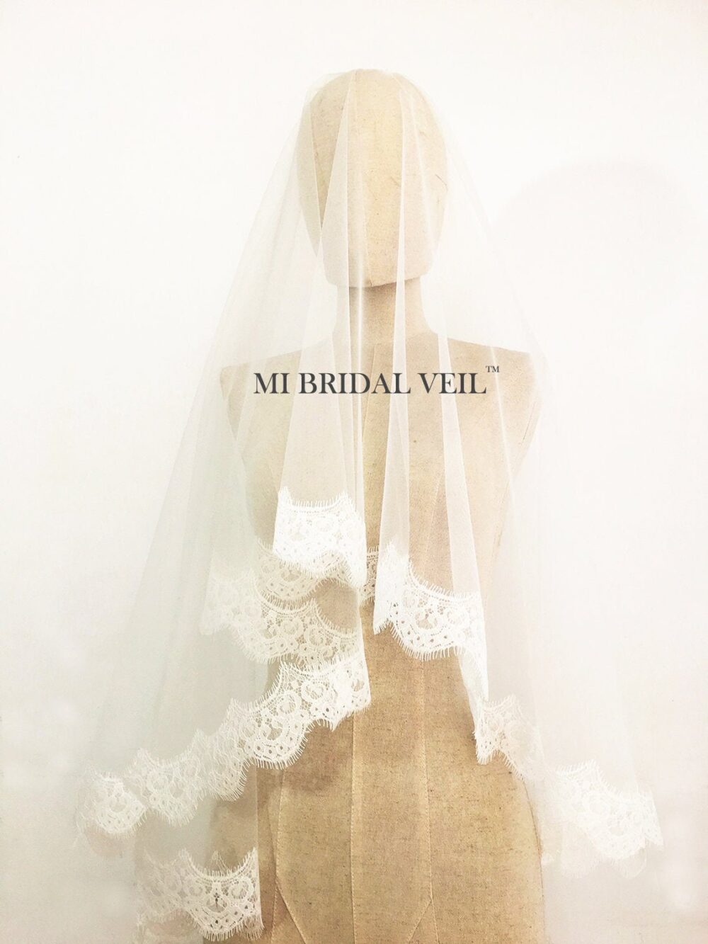 Cathedral Wedding Veil, Chantilly Lace Drop Blusher Mantilla Eyelash Bridal Mi Veil