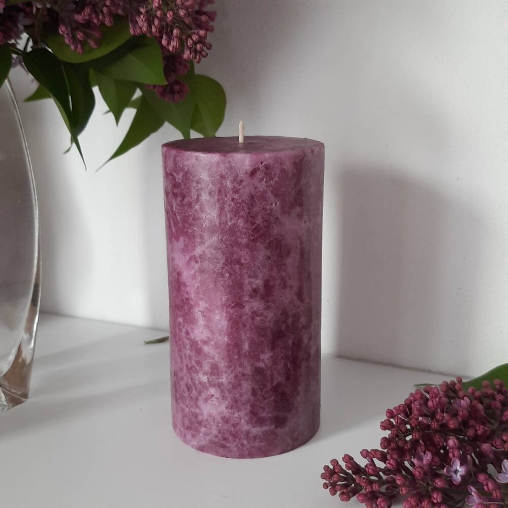 Purple Pillar Candles. Magenta Decorftive Deep Purple