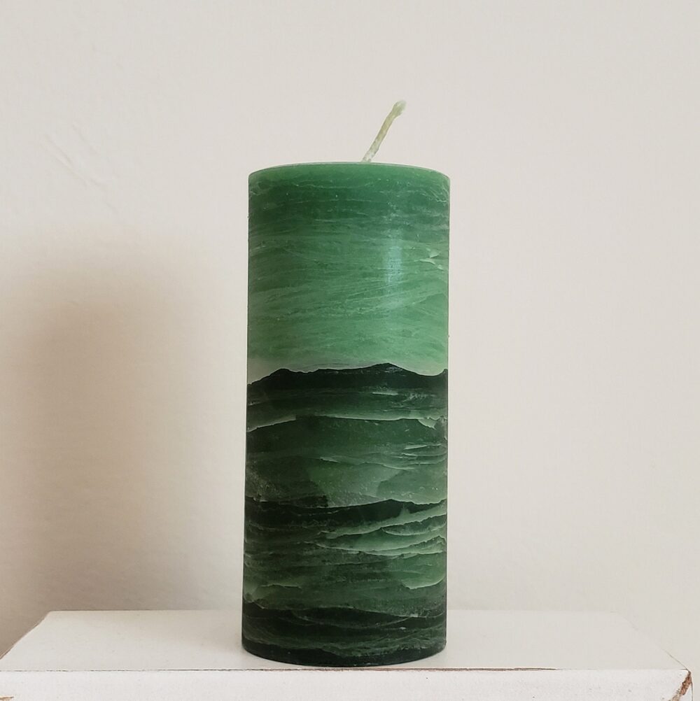 Light Green & Dark Layered Pillar Candle - Home Decor Christmas Or Gift