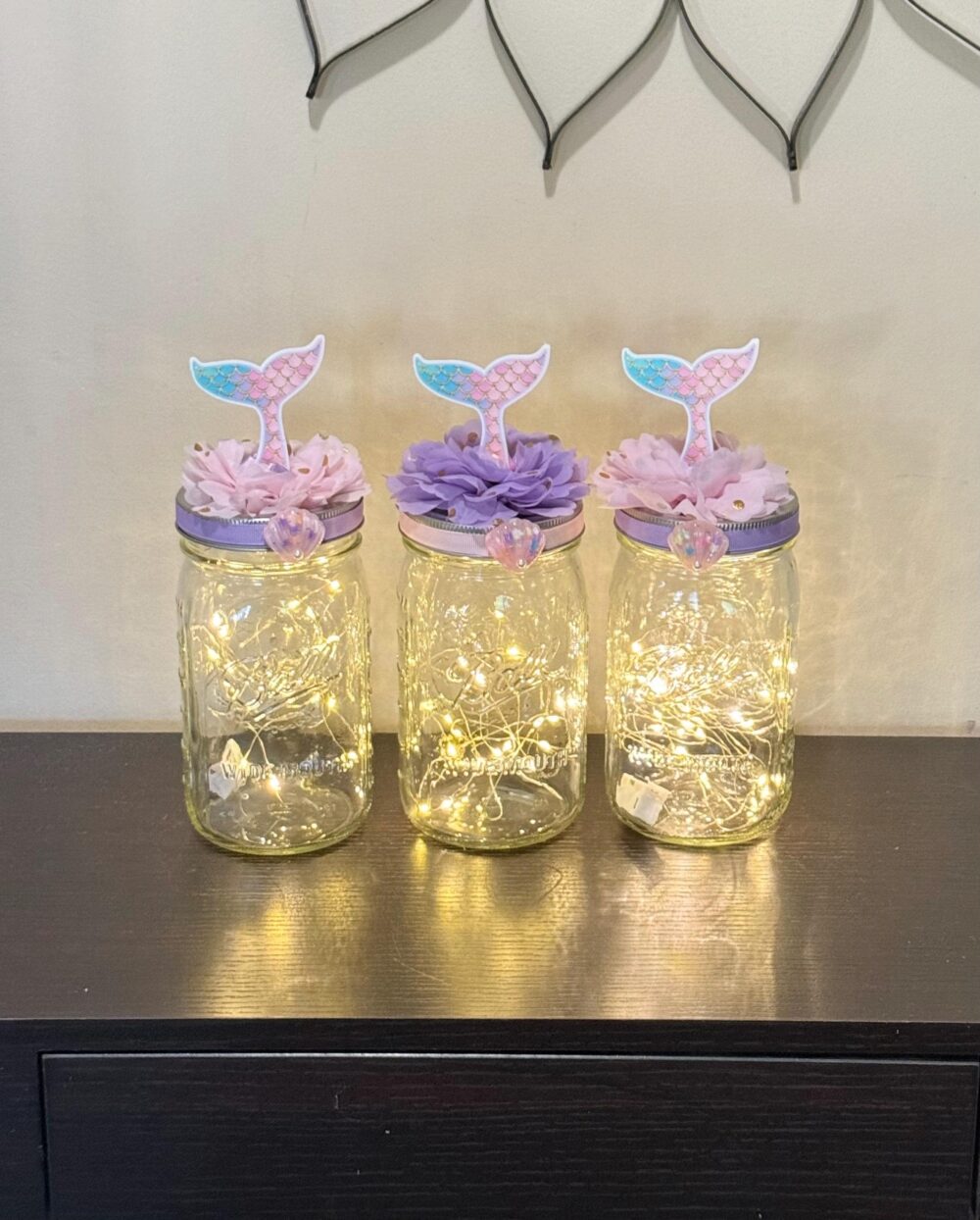 Mermaid Baby Shower Centerpieces Mason Jar Decoration With Fairy Lights Set Of 3 Under The Sea Table