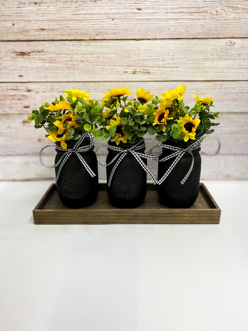 Sunflower Mason Jar Centerpiece Farmhouse Rustic Floral Arrangement