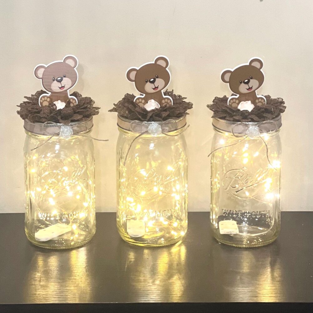 Teddy Bear Baby Shower Centerpieces Mason Jar Decoration With Fairy Lights Set Of 3 Centerpiece