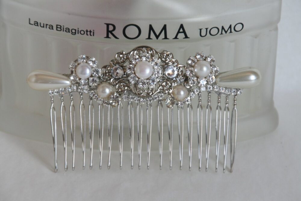 Vintage Wedding Hair Comb, Crystal Pearl Flower Bridal Headpiece