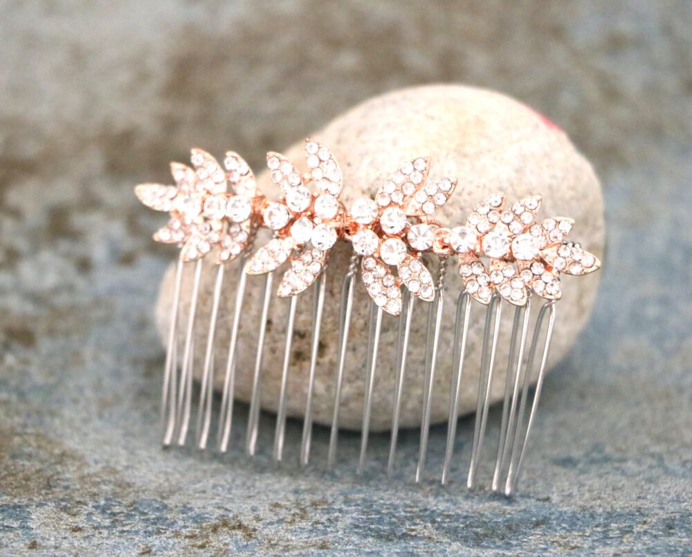 Gold Rhinestone Leaf Wedding Hair Comb Rose Gold Bridal Hair Clip Accessories Silver Comb Crystal Headpiece