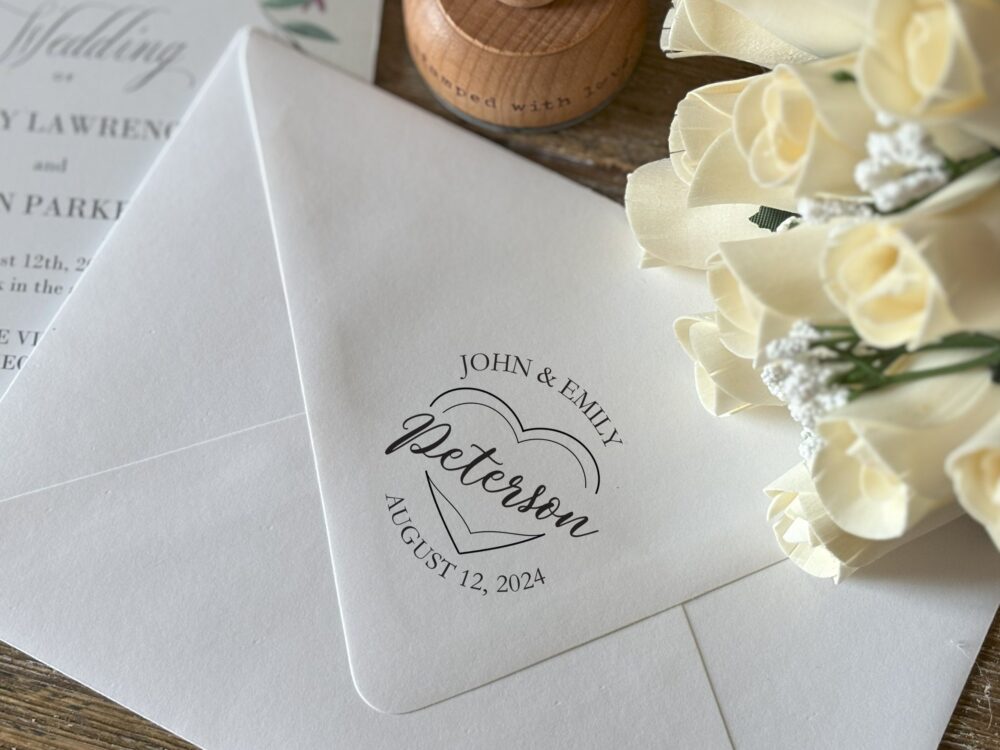 Custom Wedding Monogram Stamp, Rustic Invitation, Wood Or Self Ink
