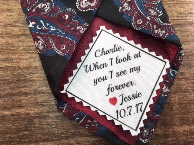 Groom's Wedding Tie Patch - Sew On Or Iron On, 2.5" Wide, Personalized Groom Tie Patch, Choose Message & Font, Little Red Heart Not