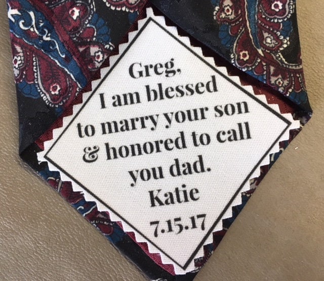 Father Of The Groom Wedding Tie Patch - Sew Or Iron On, 2.5" 2" Wide Diagonal Patch, Choose Message & Font, From Bride, Groom