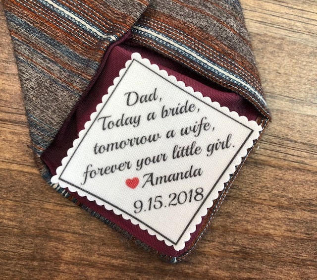 Wedding Tie Patch - Sew Or Iron On, Father Of Bride, The Groom, 2.5" Wide Little Heart Personalized, Choose Message