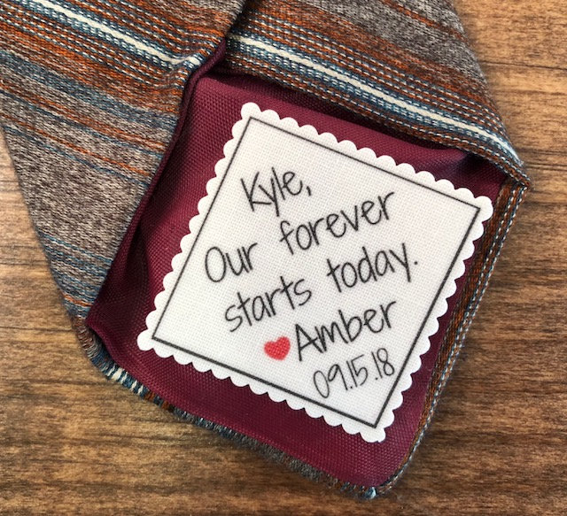 Personalized Wedding Tie Patch - Groom Tie Patch, Sew Iron On Peel & Stick, 2.5" Wide, Our Forever Starts Today, Gifts For Him, Groom