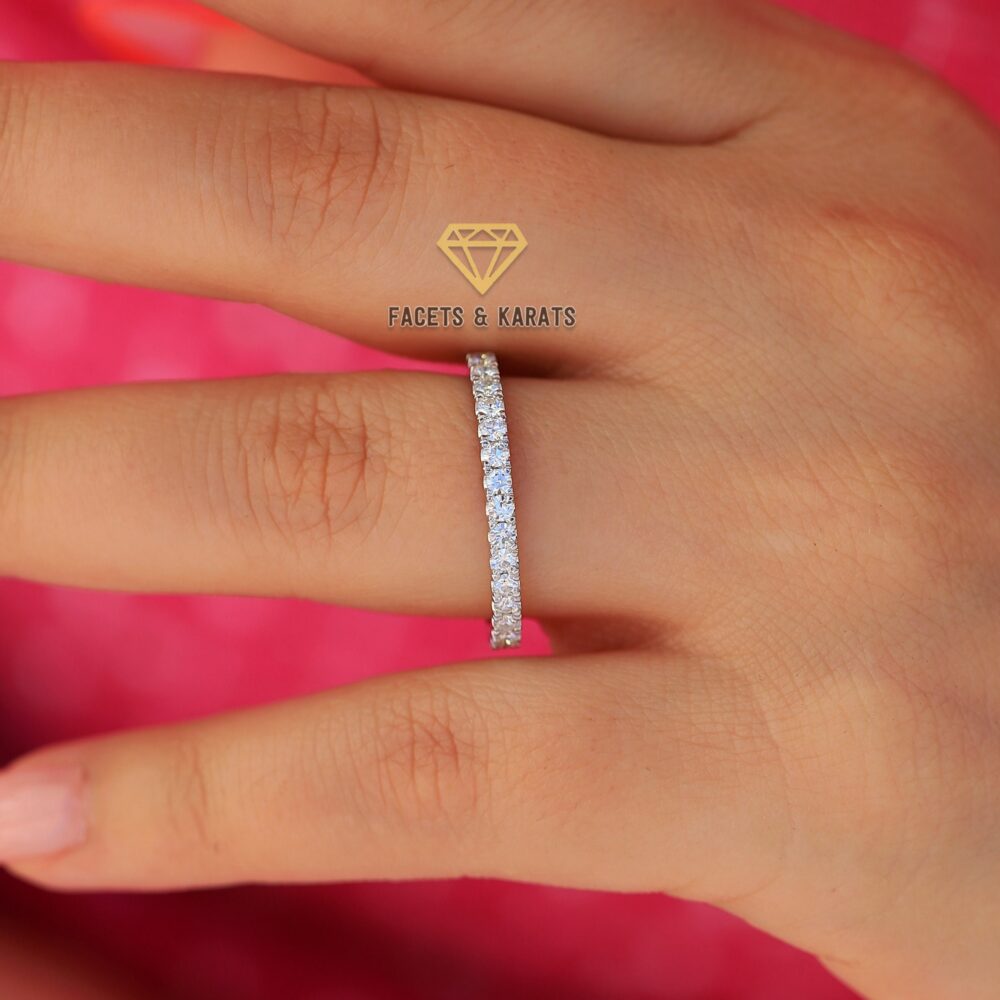 0.75Ct Moissanite Wedding Band, 3/4 Eternity Band Ring, 14K Solid White Gold For Women Available in Yellow & Rose