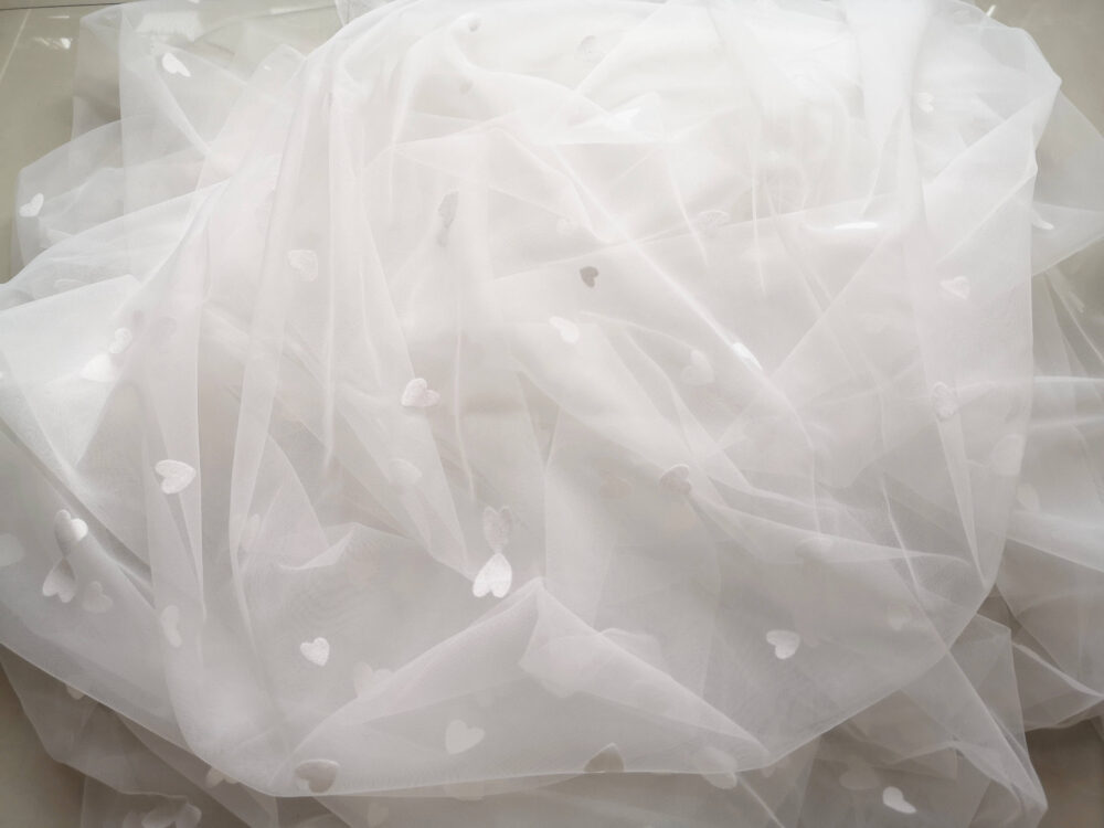 Heart Printing Tulle, Ivory Tulle, Veil Tulle Fabric, Wedding Bridal Dress Mesh Accessories