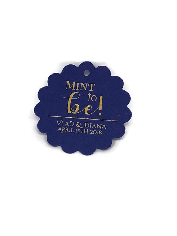 Gold Foil Wedding Favor Tags Mint To Be, 2" Scalloped Stationery