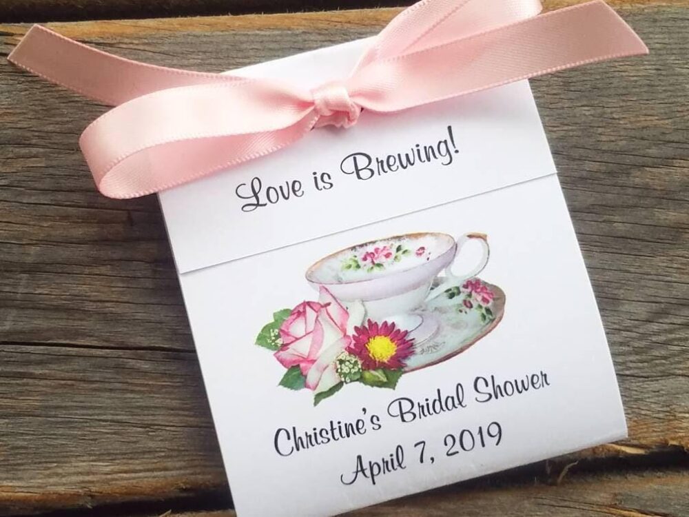 Bridal Shower Tea Favors | Love Is Brewing Henrietta Pink White Rose Teacup