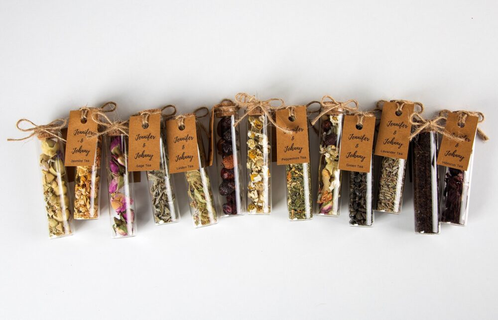Glass Test Tube Tea Favors Personalized Wedding & Shower Brewing Gifts, Engagement Favors, Winter Party Favors