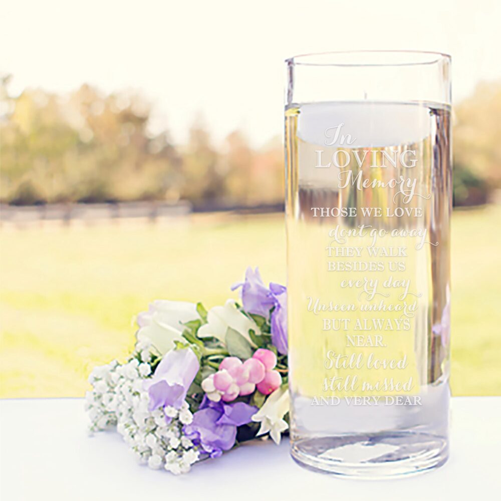 Personalized Memorial Vase - in Loving Memory -Floating Wedding Candle Engraved Cylinder