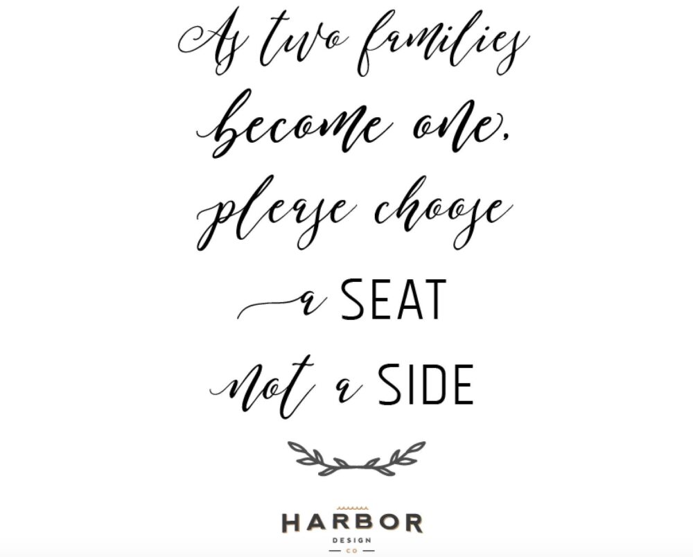 Pick A Seat Not Side Wedding Sign Decal