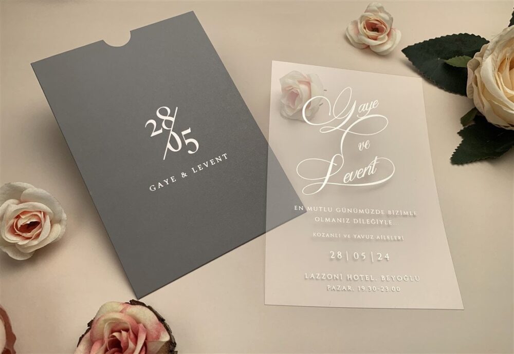 Acrylic Wedding Invitation, Silver Foil Transparent Card, Elegant Luxury Personalized Invite