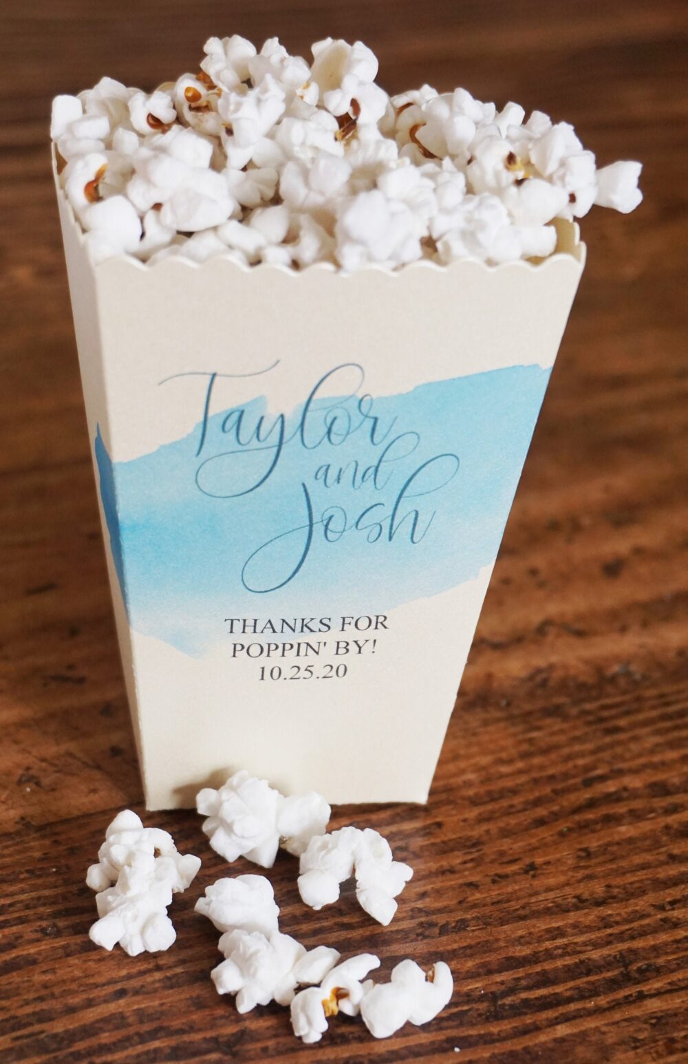 Popcorn Wedding Favor Box - Watercolor Design- Custom Printed Cream Mini Box-Wedding Bar-Small Bar-Bridal Dessert Bar