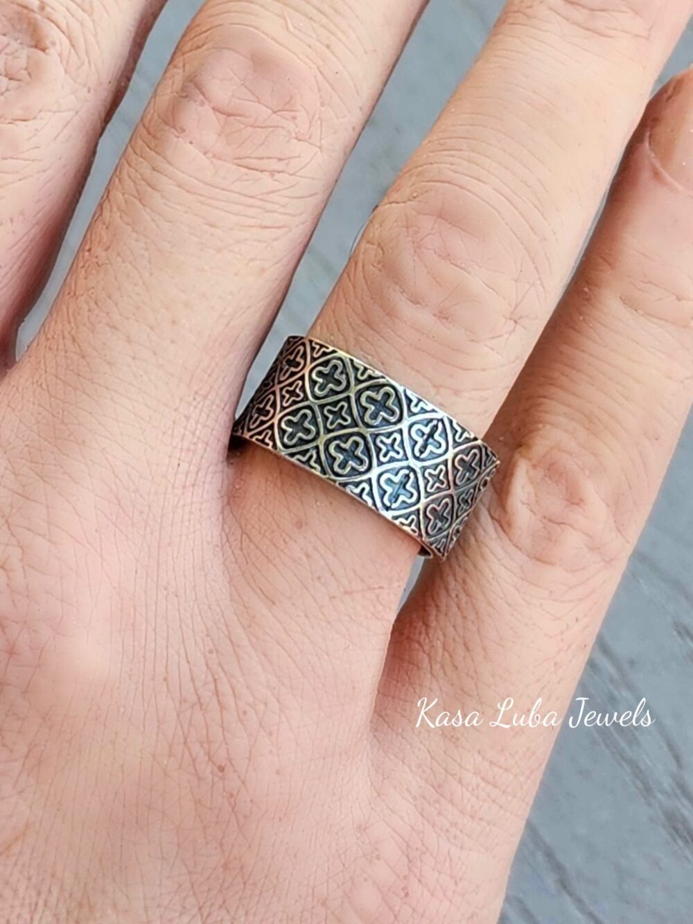 Oxidized Sterling Silver Cross Band Ring - Unisex Christian Jewelry