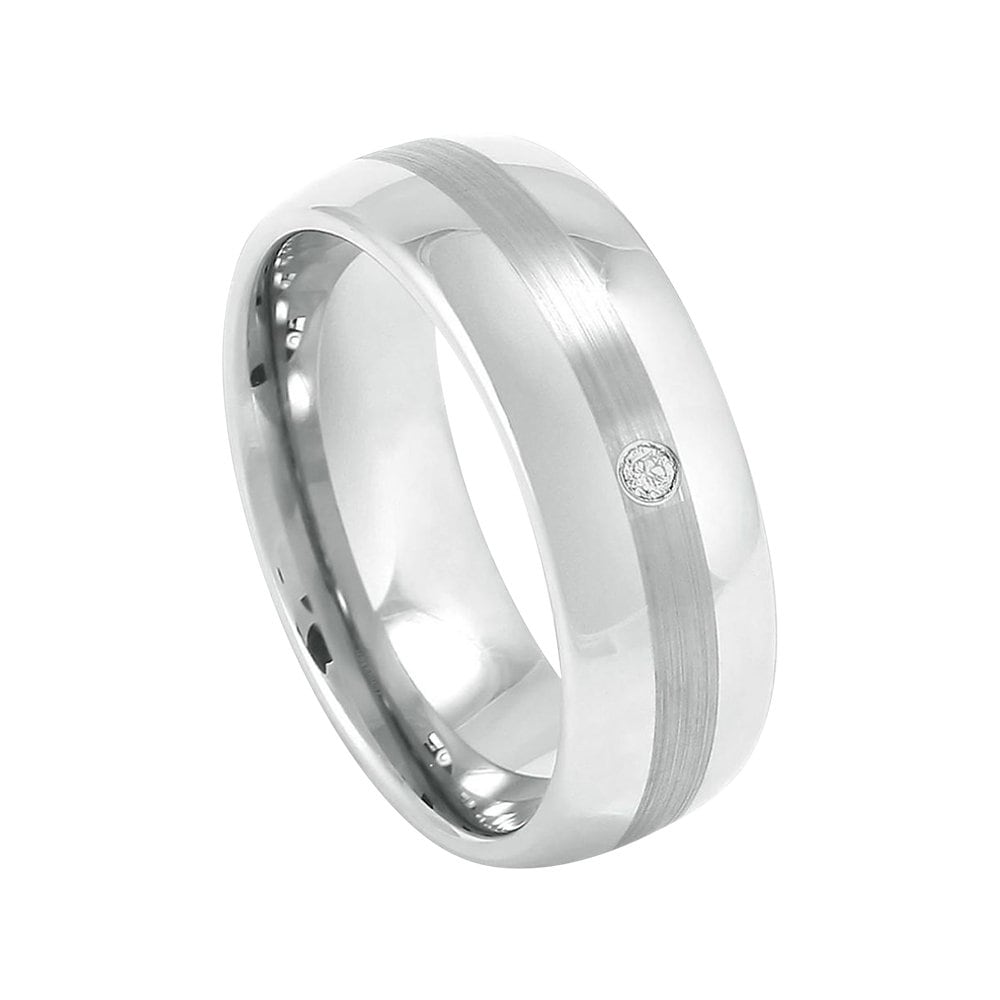 Mens Diamond Wedding Band Cobalt Ring Man 8mm Brushed Engagement Surgical Grade Stepped Edges