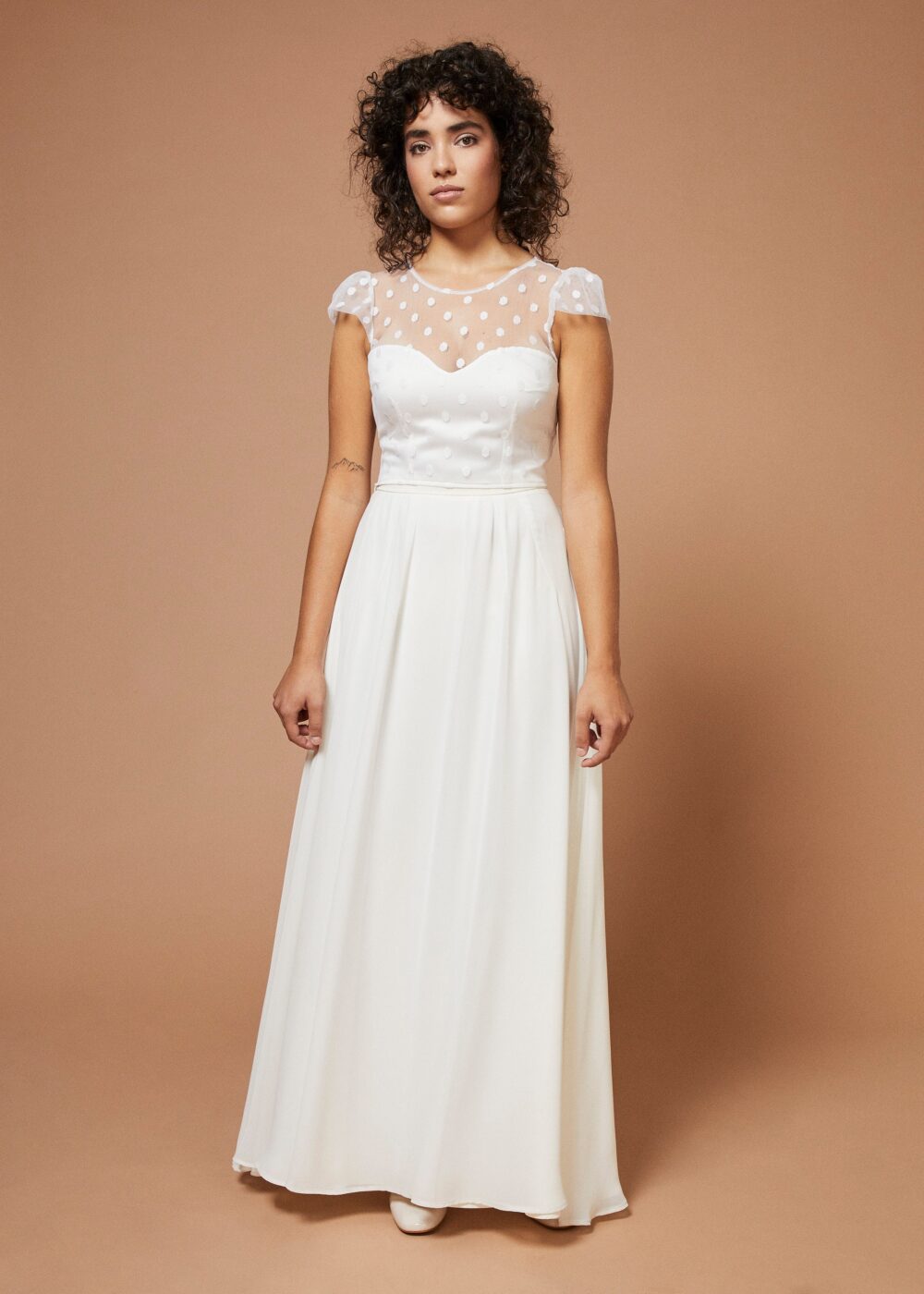 La Quete White Polkadot French Lace Bridal Top