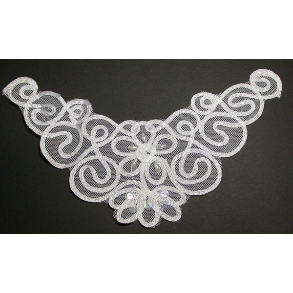 3 X Yoke Applique White With Beads & Sequins Measures 8" X 4"