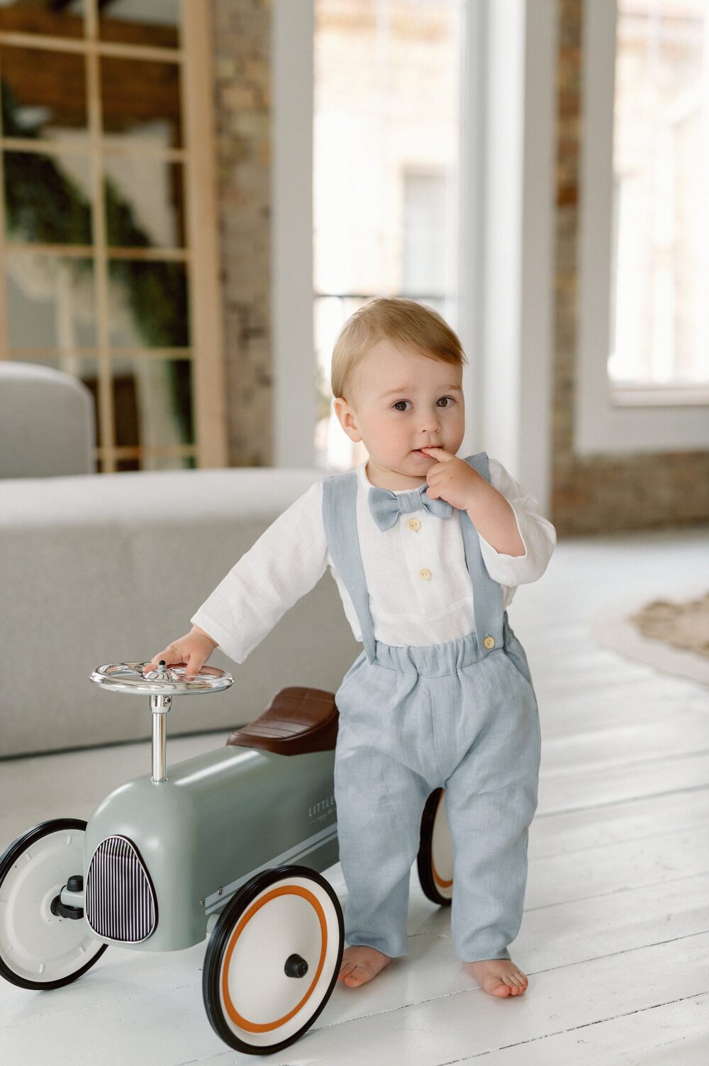 Linen Baby Boy Christening Clothes 3Psc Baptism For Light Blue Outfit Summer Blessing Ring Bearer Suit