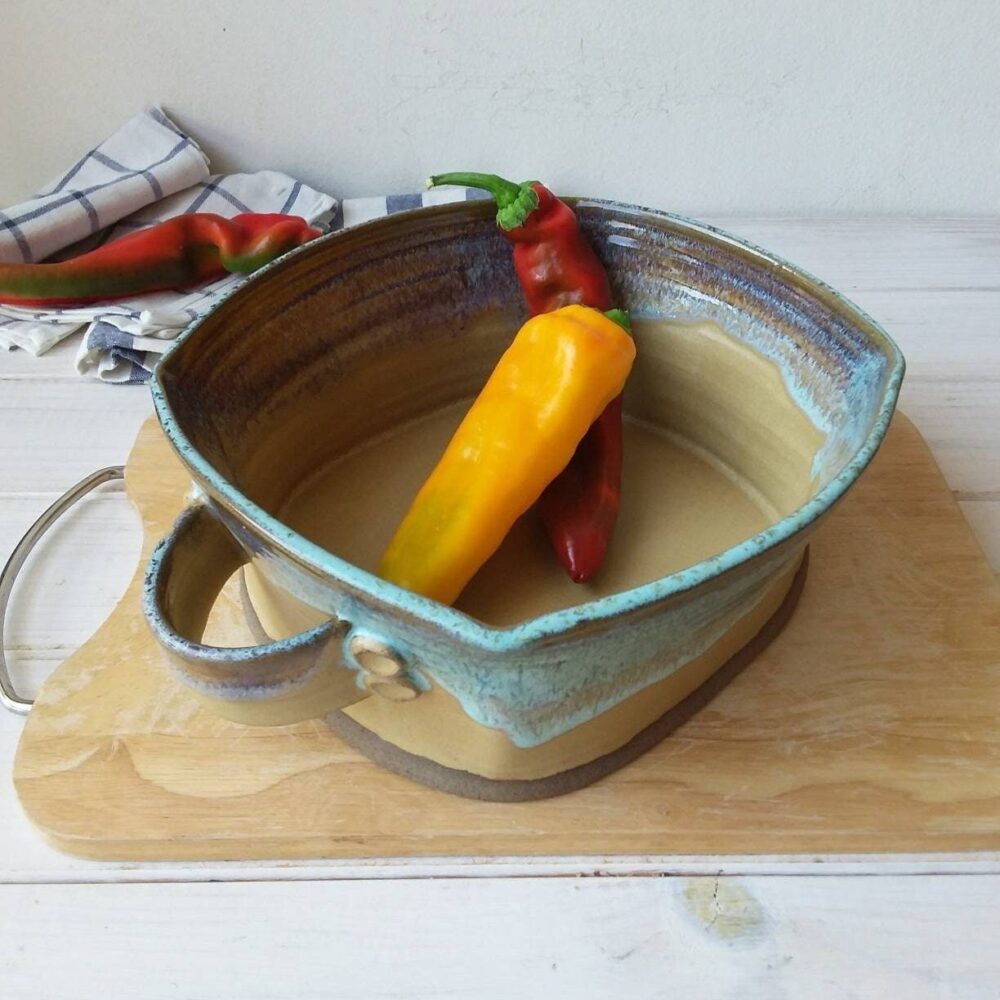 Ceramic Serving Dish, Baking Casserole Blue & Beige Casserole, Oven Wedding Gift, Pottery Dish