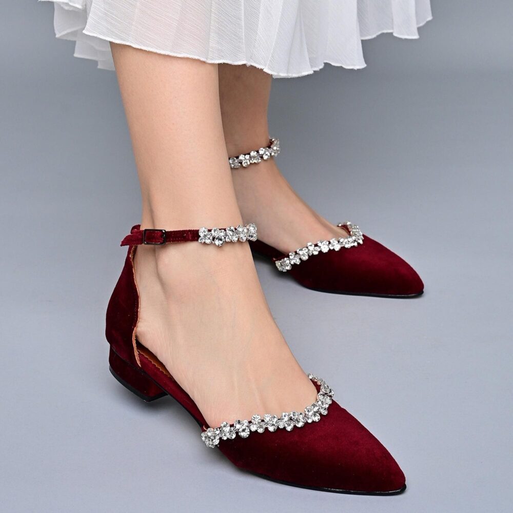 Burgundy Velvet Wedding Shoes Handmade Bridal Flats