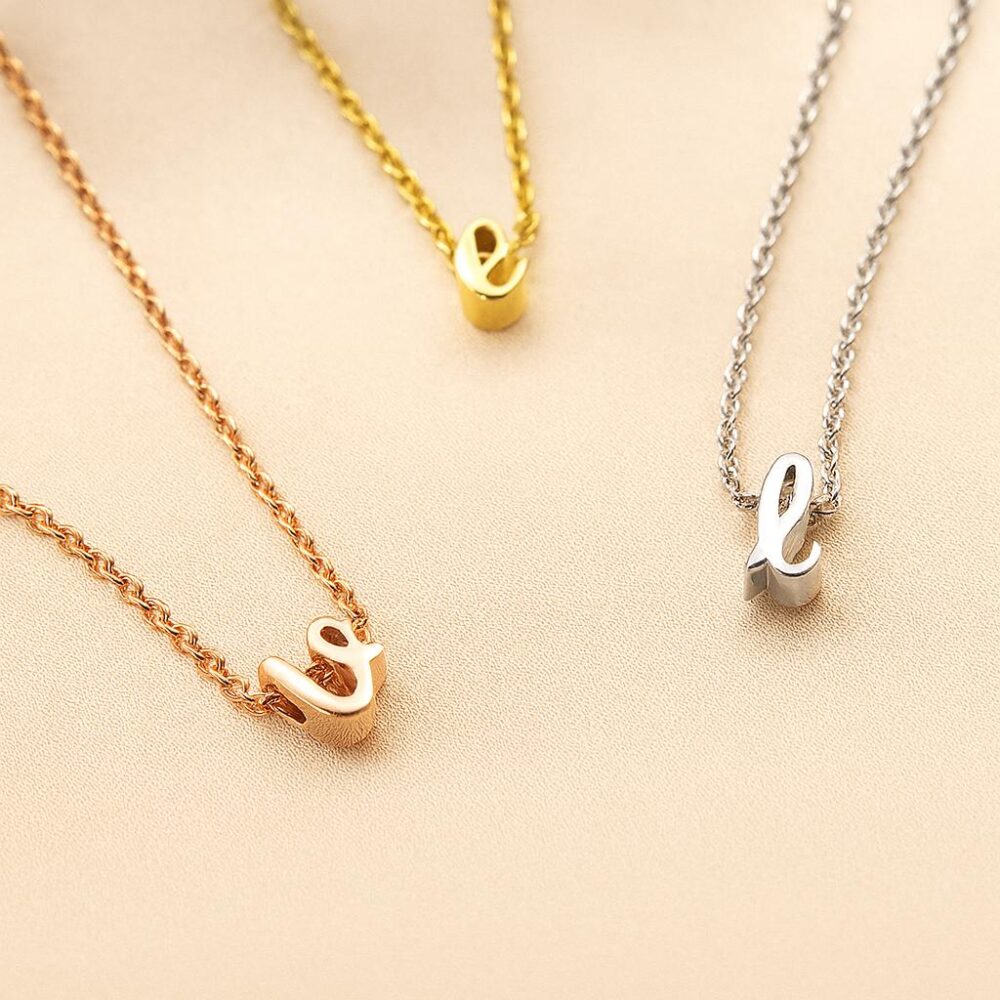 Silver Rose Gold Or Dainty Minimalist Initial Necklace, Lowercase Cursive Tiny Personalized Necklace Bridesmaid Gift