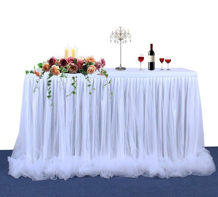 White Tulle Table Skirt Ruffle Skirting For Wedding, Shower