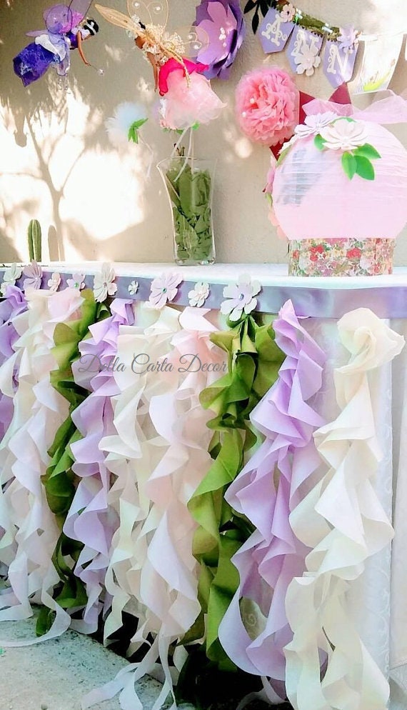 Ruffle Table Skirt Pink Green Cream Purple Perfect For Fairy Party Garden Or Wedding With Flower & Bling Option Satin Ribbon Ruffle
