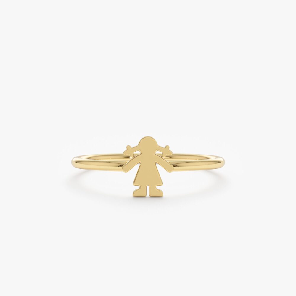 14K Solid Gold Ring, Daughter Personalized Engraved Initial Jewelry, Gift For Mother, Mother Stackable, Gratel