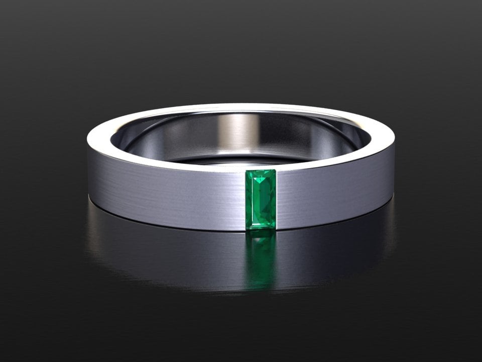 Platinum Emerald Wedding Band | 4mm Unisex Brushed Finish Thin Mens Ring Solid