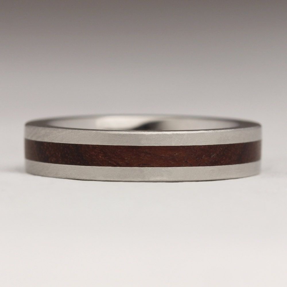 Flat Platinum Wood Ring, Elegant Wedding Unique Band, Kingwood, Contemporary Jewellery - R6 4mm Pt