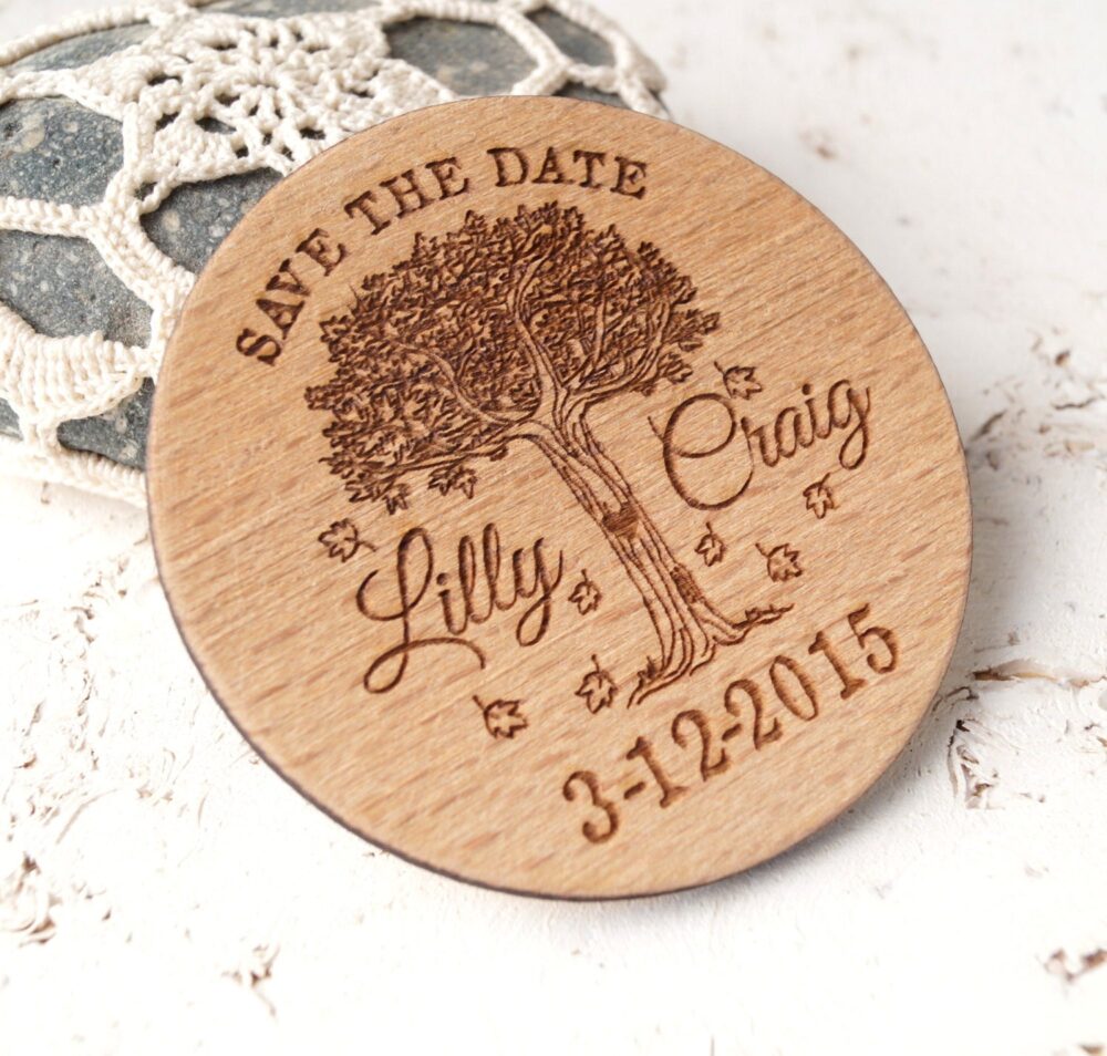 Save The Date Magnet, Wooden Save Date Magnets, Wedding Date, Personalized Laser Engraved Round Wood Dates, Set Of 25