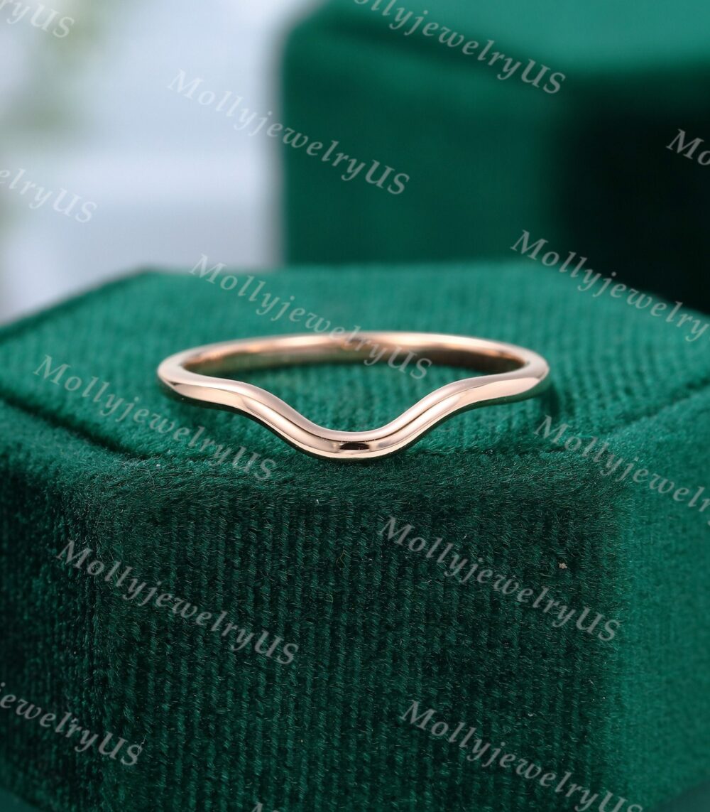 Curved Wedding Band Women Vintage Rose Gold Simple Ring Delicate Unique Dainty Bridal Stacking Promise