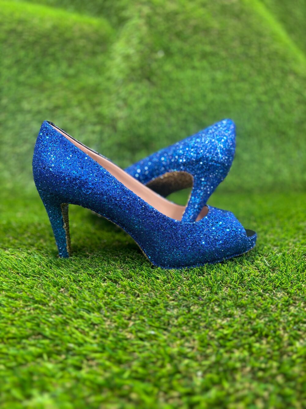 Royal Blue Glitter High Heels Custom Bridal Shoes