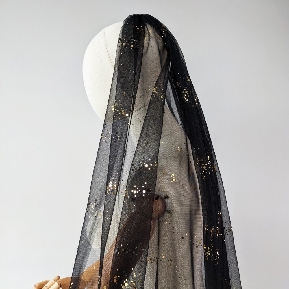 Black Wedding Veil Gold Glitter Tulle, Bridal Comb