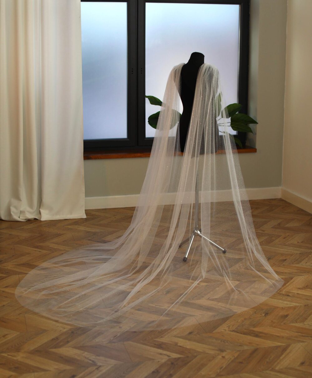Glitter Cape Wedding Veil Cathedral Length, Bridal Sparkle