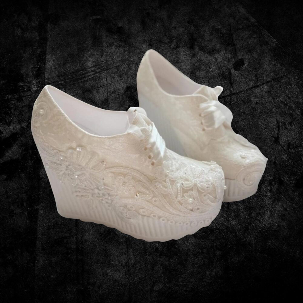 Lace Bridal Sneakers Platform Wedding Shoes, Comfortable Converse Style, Bride Wedge High Sneakers, Sneakers