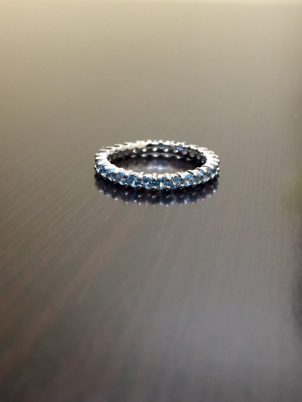 Blue Topaz Eternity Band - Silver Wedding Engagement Ring
