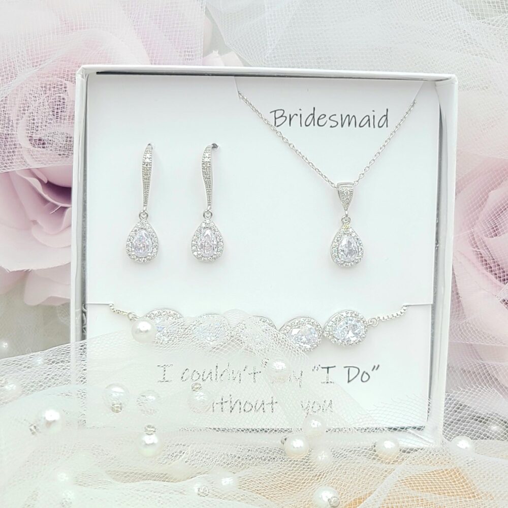 Bridesmaid Jewelry Set - Minimal Teardrop Necklace, Earrings, Bracelet 3 Set.dainty & Elegant 3Set. Everyday Jewelry- Gold, Silver