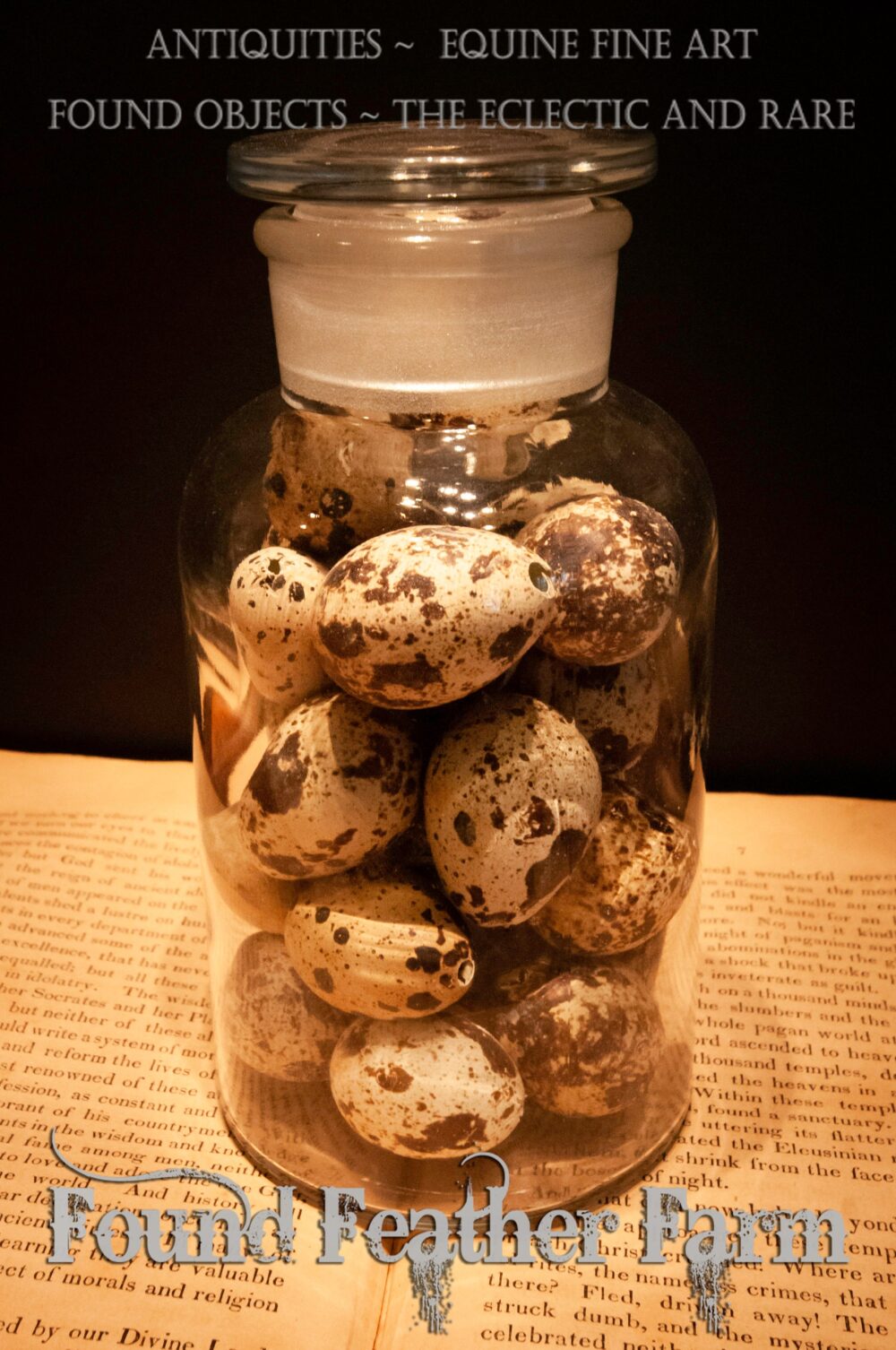 Antique Apothecary Jar With Glass Stopper & Hand Blown Quail Eggs