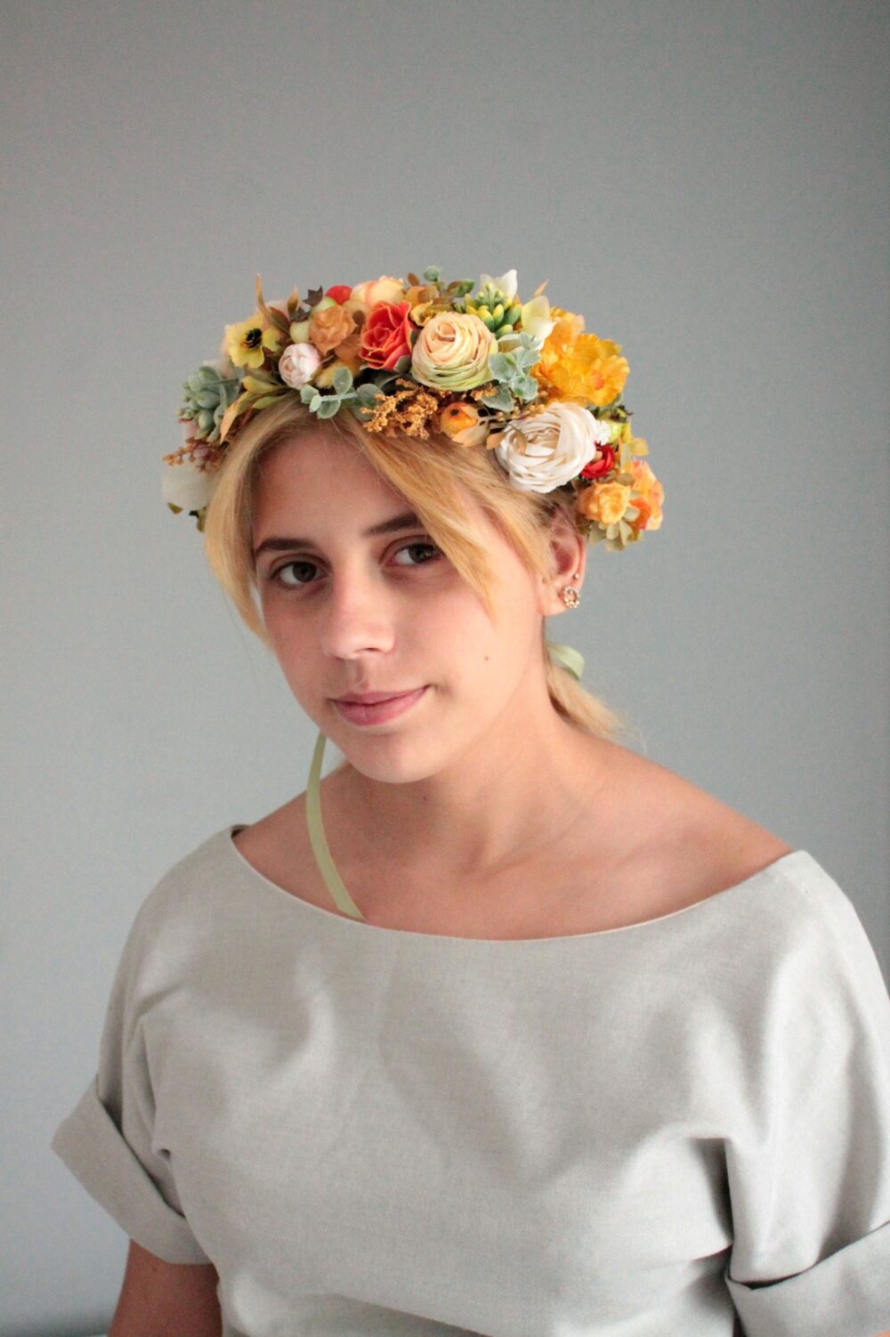 Orange Flower Crown, Fall Wedding Headpiece, Autumn Rustic Hair Wreat, Bridesmaid Accessory